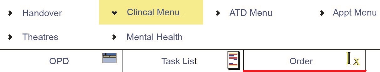 Screenshot of Clinical menu