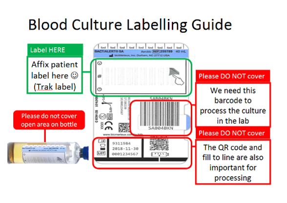 Image of blood culture label with instructions