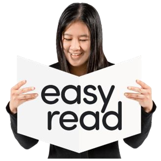 Woman holding a leaflet with 'Easy Read' printind on the front